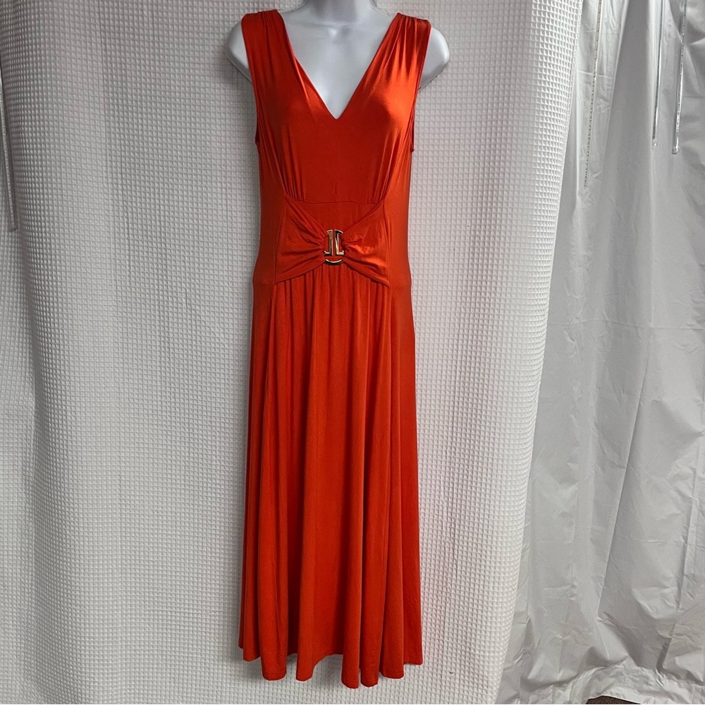 Liz Lange ladies orange pleated Sleeveless maxi size small